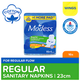 Modess Regular Sanitary Pads with Wings – 16 Pads (15+1 Bonus)